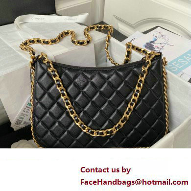 Chanel Shiny Crumpled Lambskin  &  Gold-Tone Metal Large Hobo Bag AS4287 Black 2023